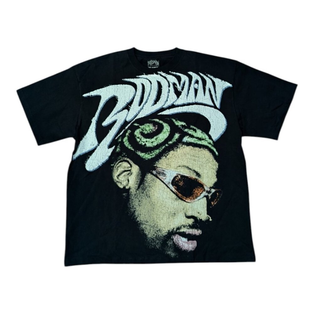 Rodman Apparel Tribal Head All Over Print Big Logo Spellout Graphic Shirt Sz XL